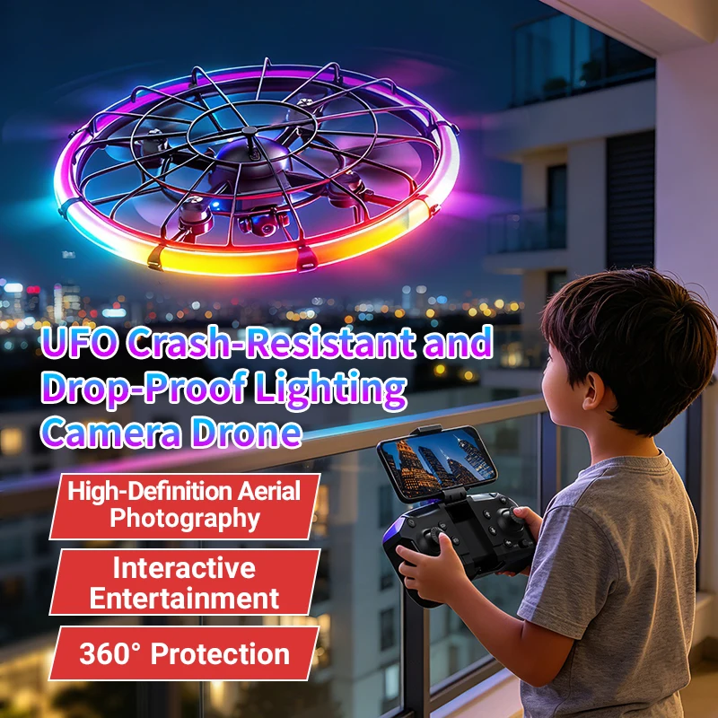 Drone Kit With Camera - JJRC H145 UFO RCドローン、デュアルHDレンズ、RGBフローライト、フルボディプロテクション、空撮クアッドコプター玩具